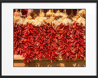 Photo of Red Chile Ristras, Rustic Southwest Decor, Kitchen Decor, Santa Fe Decor, South West Photo Art, Red Chile Peppers Print, Red Yellow