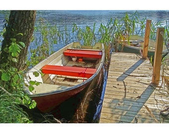 Old Rowboat Art Print, Coastal Wall Art, Row Boat Wall Art, Red Rowboat Print, Boat Photography, Beach Décor, Lake Wall Art, Coastal Décor