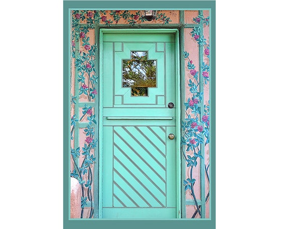 Turquoise Door Photo Art Flowers Santa Fe Teal Door Rustic Etsy