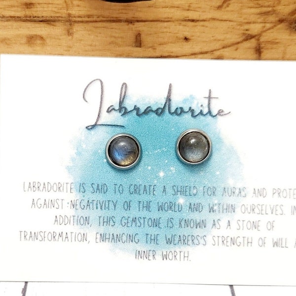 Labradorite Silver Post Earrings | Gemstone Stud | Witchy Crystal Jewelry | Blue Flash Gemstone | Boho Birthday Gift