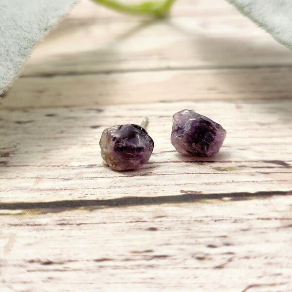 Raw Amethyst Earrings | Rough Stone Amethyst Earrings | Healing Protection Gemstone Crystal Jewelry | Witchy Birthday Gift