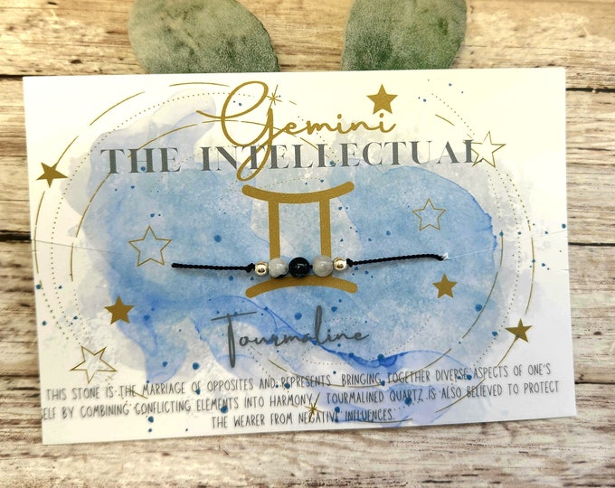 Gemini Zodiac Energy Bracelet | June Horoscope Birthday Gift | Gemini Healing Gemstone Anklet | Zebra Tourmaline Crystal Bracelet