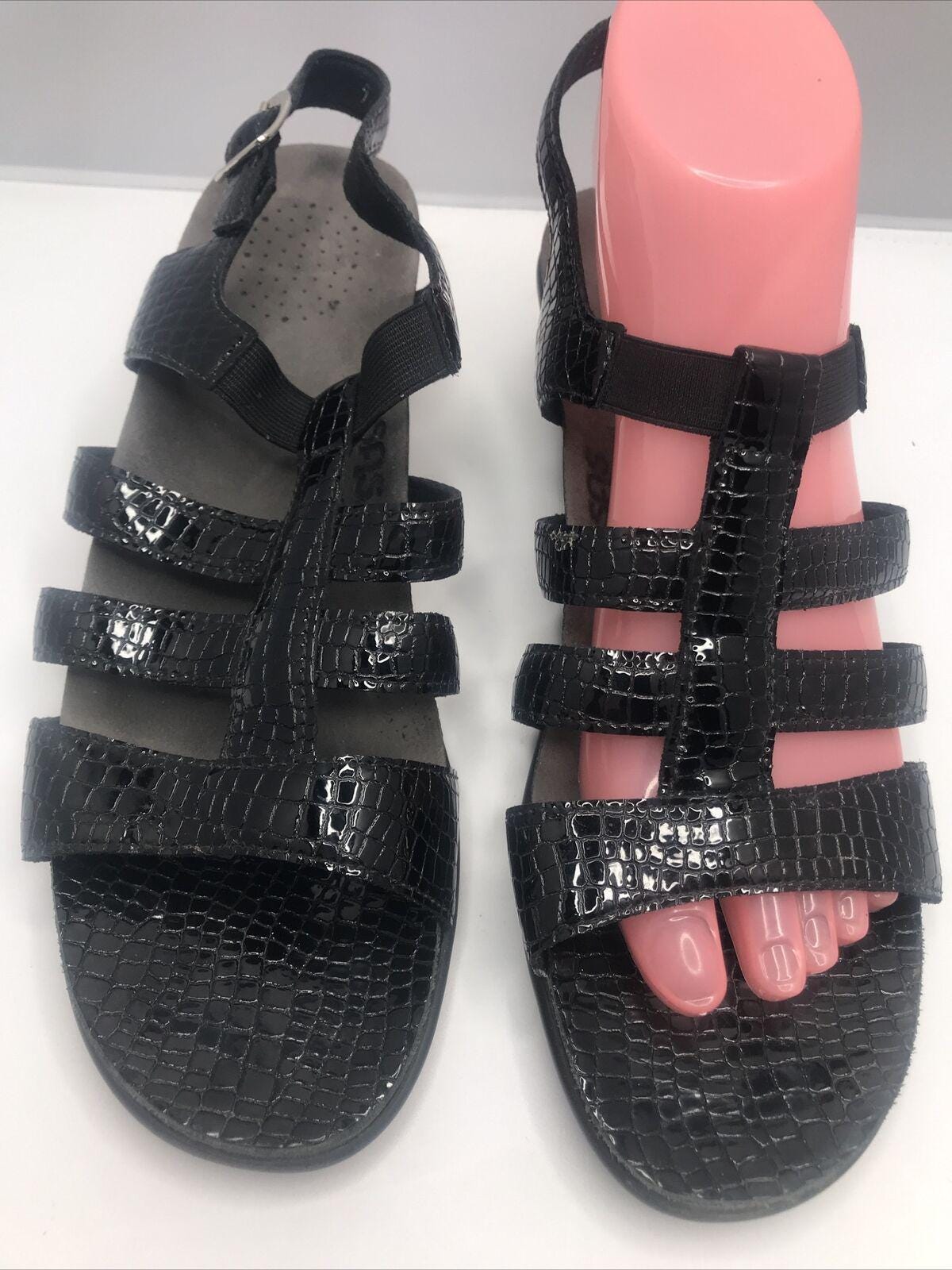 SAS Tripad Comfort T-strap Croc Print Leather Sandals