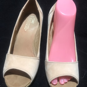 Toms 10M Camel Suede Womens Open Toe Cork Wedge Heels Excellent Condition