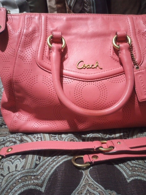 Coach OP Pink Leather ASHLEY SIGNATURE Handbag Sa… - image 3