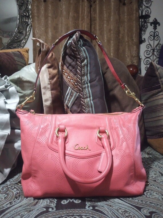 Coach OP Pink Leather ASHLEY SIGNATURE Handbag Sa… - image 1