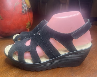 Skechers Memory Foam Wedge Sandal Womens Black Shoes Sandals Size 6.5M