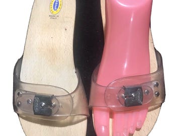 Vintage DR SCHOLLS Original Wooden Exercise Sandals Clear Made in Italy SZ 7