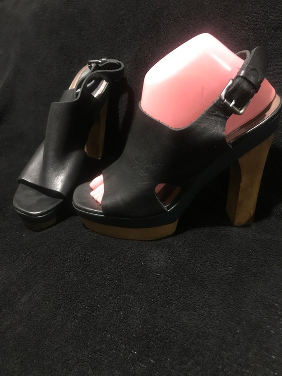 Marni by H&M Womens Wood Heel Leather Slingback Sa