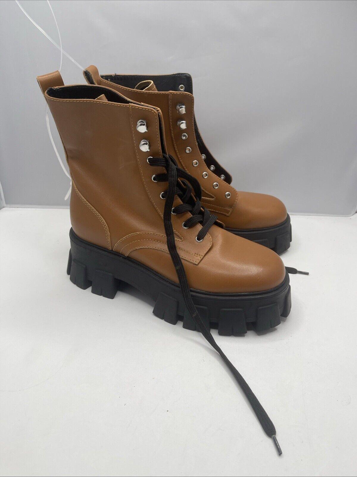 Marc Fisher Happy Lug Boots Platform Brown Leather Lace up  Marc‎ Fisher Happy Lug Boots Platform Brown Leather Lace Up Ankle Combat Sz 6.5 main image 0