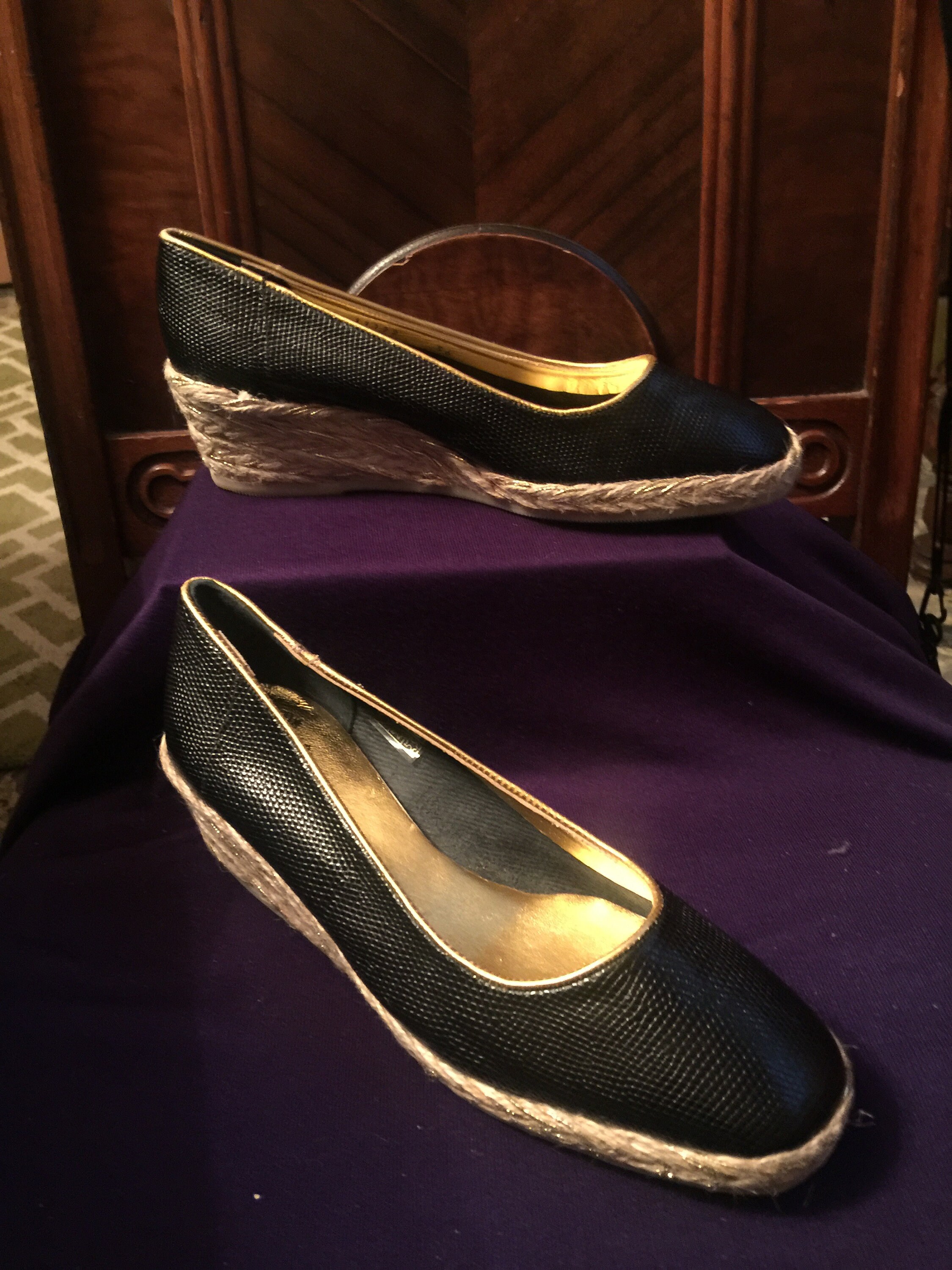 Yves Saint Laurent Leather Espadrilles - Gold Flats, Shoes