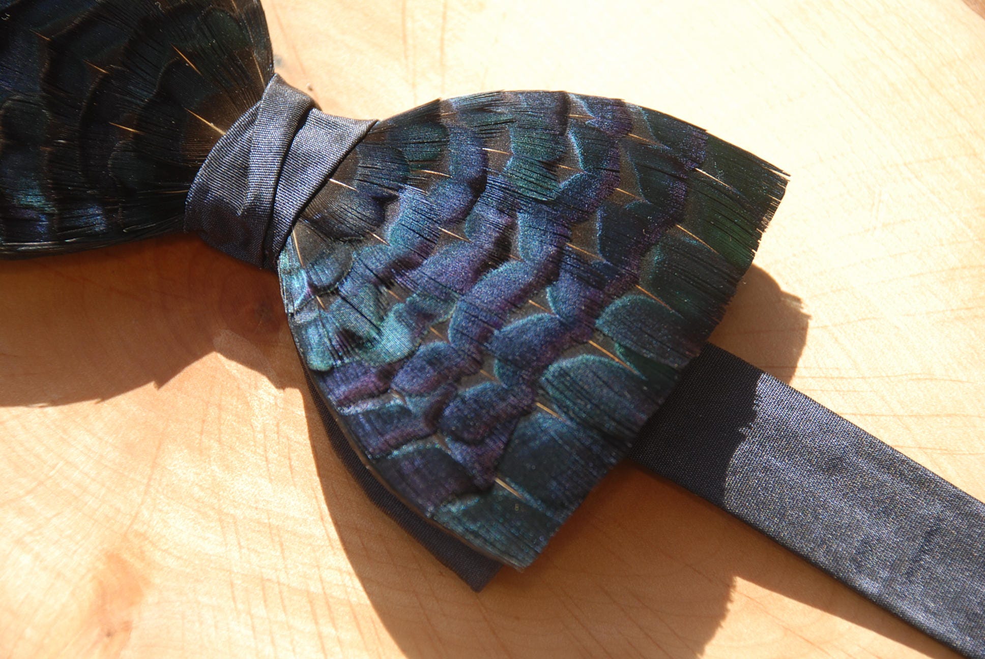 BALMORAL Blue Green Feather Bow tie for men, Formal Attire