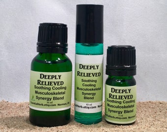 DEEPLY RELIEVED Essential Oil Blend, Soothing Cooling Muscular Skeletal, Pure Therapeutic,