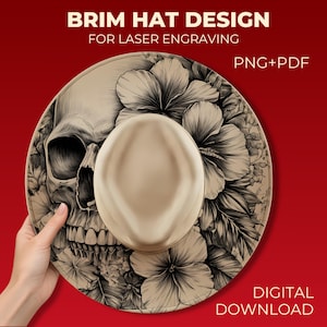 Skull Floral Wide Brim Hat Engraving Design | Floral Skull Hat Brim Template | Western Gothic Hat Engraving Design | Laser Engraving Digital