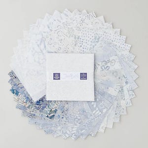 Java Batiks Winter Charm Pack - 5" Squares - Christmas White Fabric - 100% Cotton - Designer Quilting Fabric - Gift - Floral Flowers - Snow