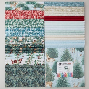 METALLIC Christmas Layer Cake - 10" Squares - "Winter's Day" - 100% Cotton - Designer Quilting Fabric - Benartex - Deer, Birds, Trees, Holly