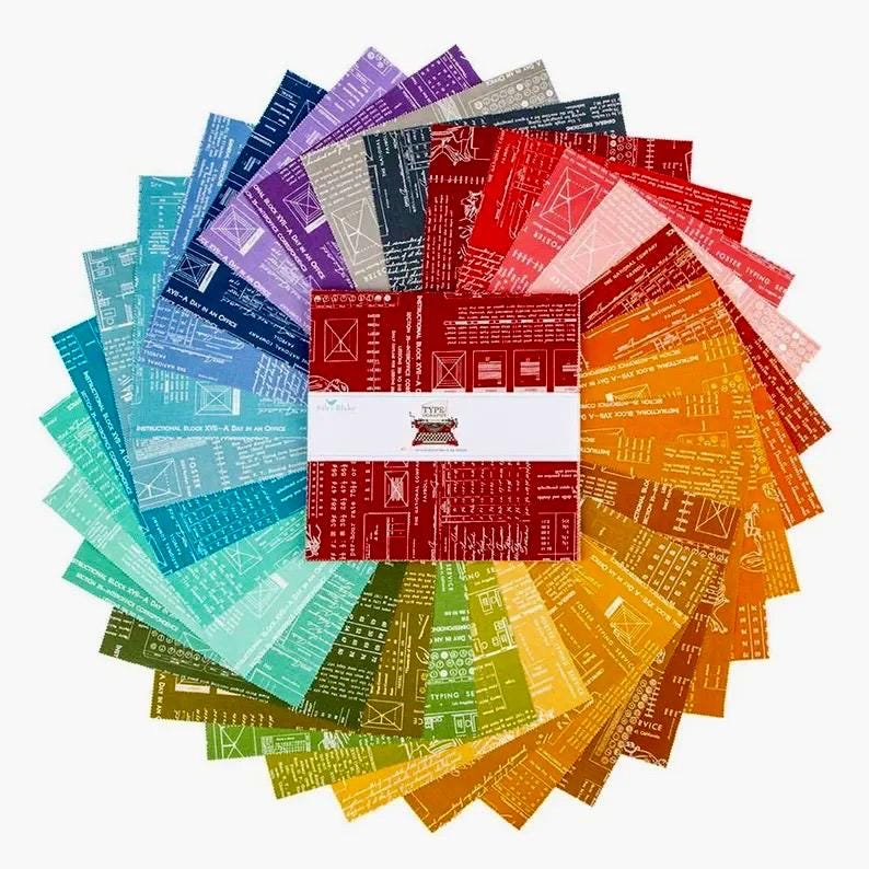 Riley Blake Rainbow Charm Pack - 5" Squares - "typeography" - 100% ...