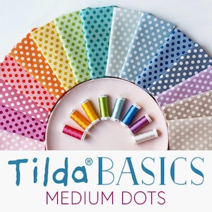 TILDA 15 Pc. Fat Quarter Bundle - "Medium Dots" - 100% Cotton - Vibrant Rainbow - Designer Quilting Fabric - Blender - Polka Dot - 20" x 22"