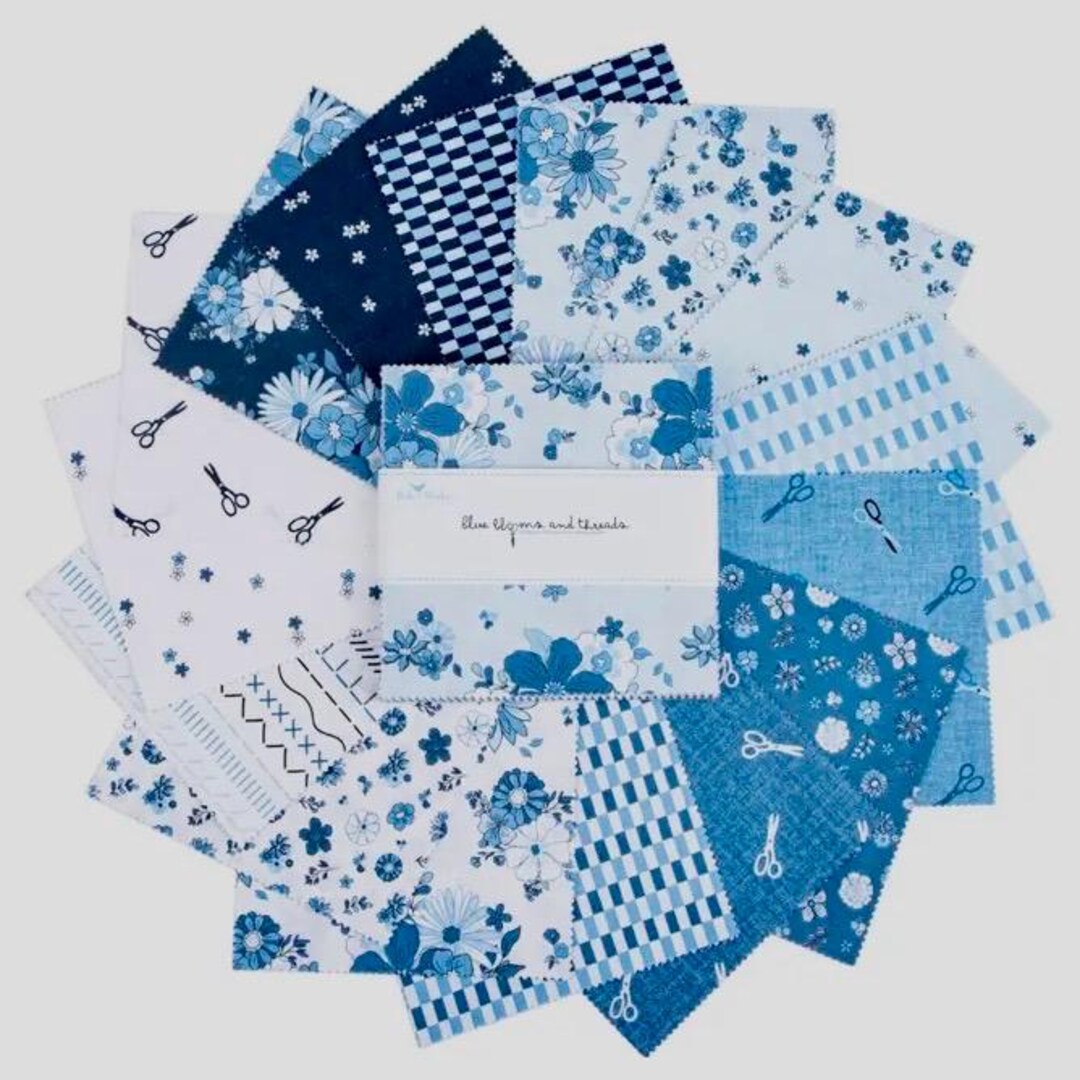Riley Blake Charm Pack - 5" Squares - "blooms and Threads" - 100% ...