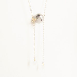 Gold Lariat Necklace with Marble Gemstone // Unique Lariat Necklace // 14 Karat GF Necklace // Pendant Necklace