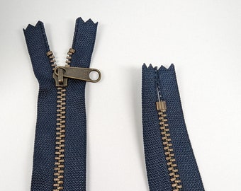 YKK #4.5 Antique Brass Non-Lock Zipper - Blue YKK560 - 20"