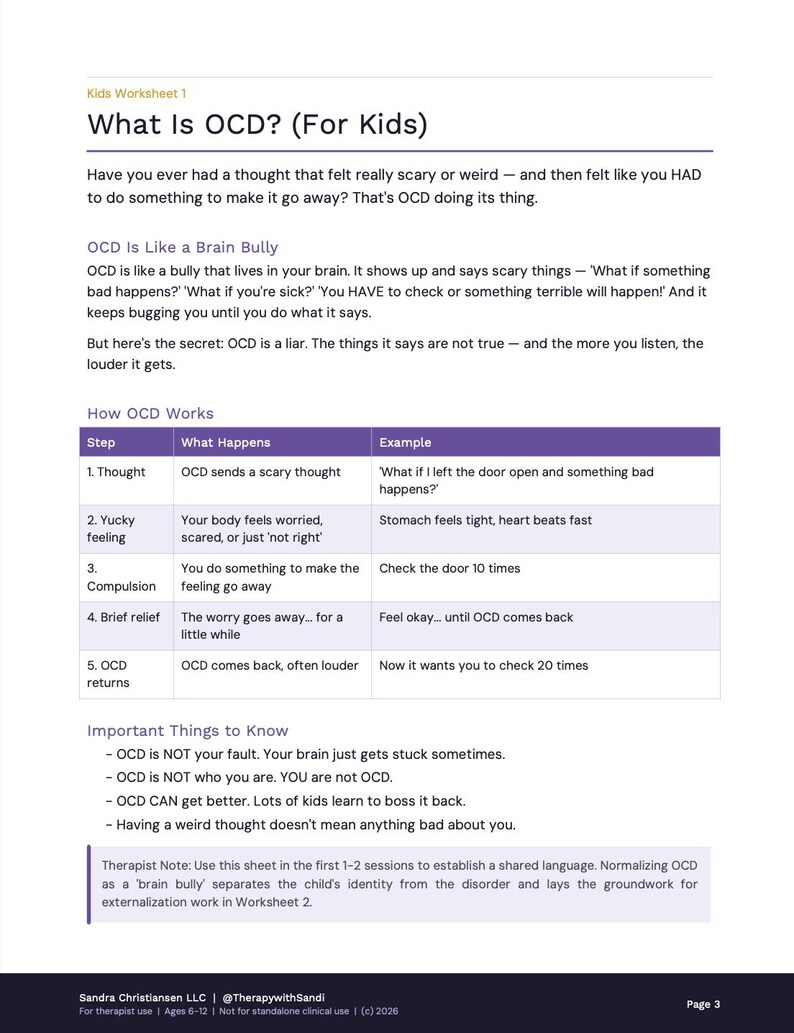 OCD & ERP for Kids Worksheet Bundle | Exposure Therapy Tools | Child ...