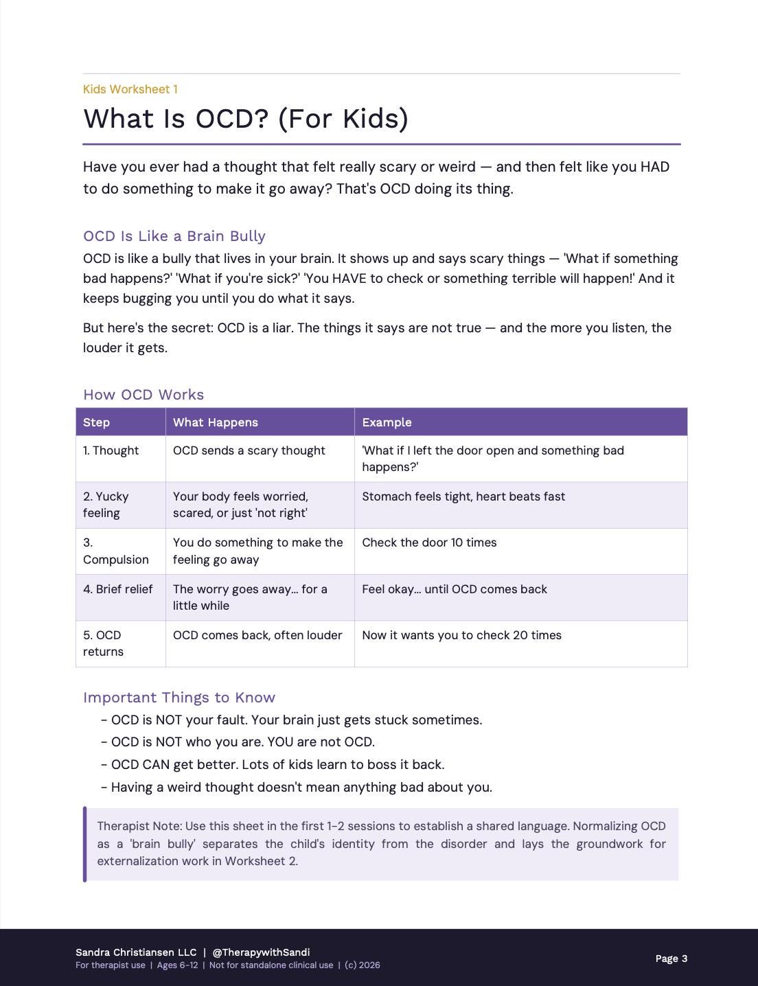 OCD & ERP for Kids Worksheet Bundle | Exposure Therapy Tools | Child ...