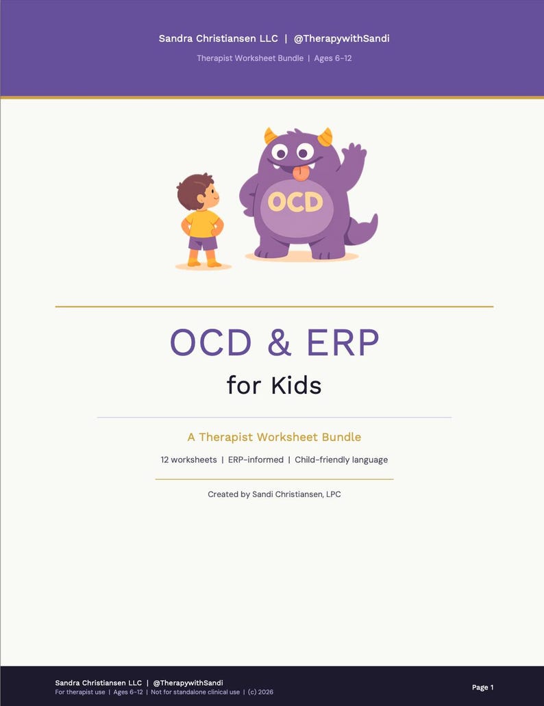OCD & ERP for Kids Worksheet Bundle | Exposure Therapy Tools | Child ...