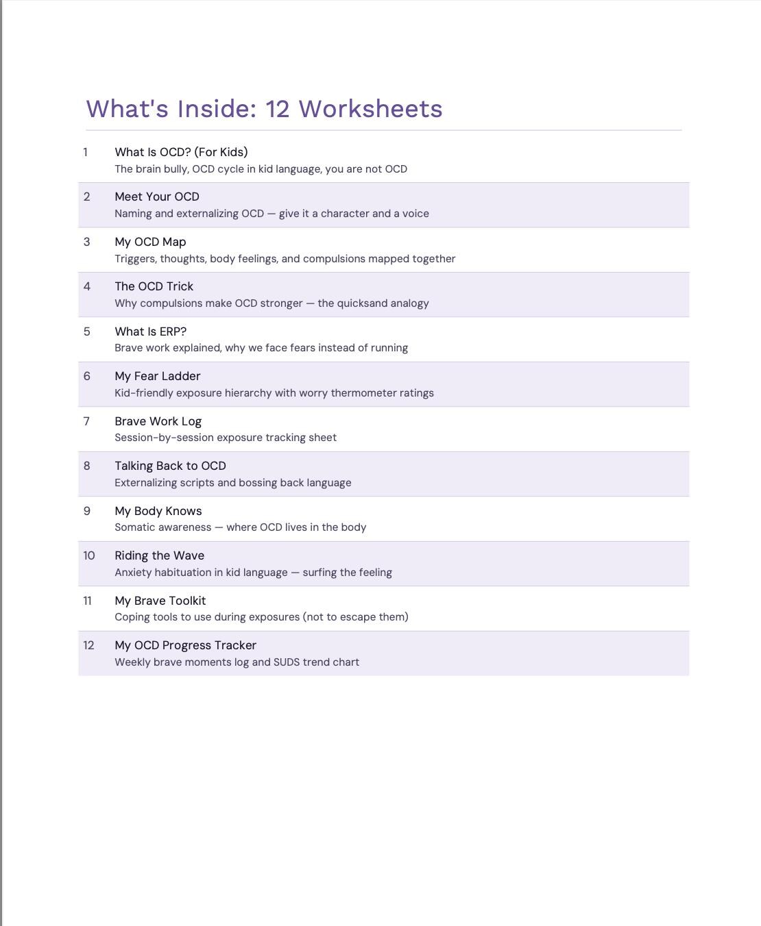 Erp Fear Ruler OCD & ERP for Kids Worksheet Bundle | Exposure Therapy Tools | Child ...