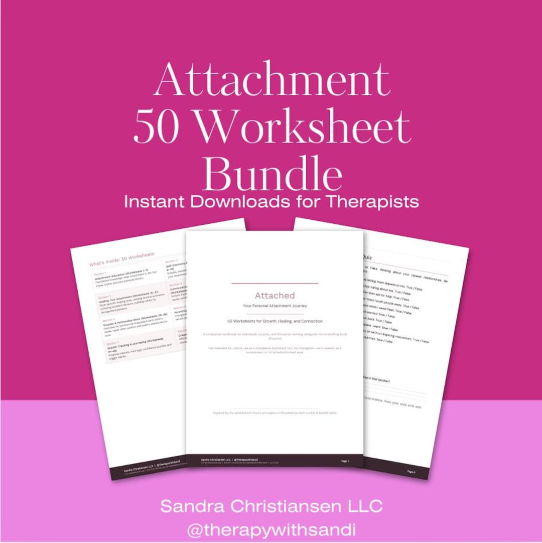 Attached Worksheet Bundle | 50 Attachment Theory Worksheets for Therapy ...