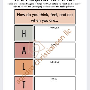 HALT Worksheet Instant Download