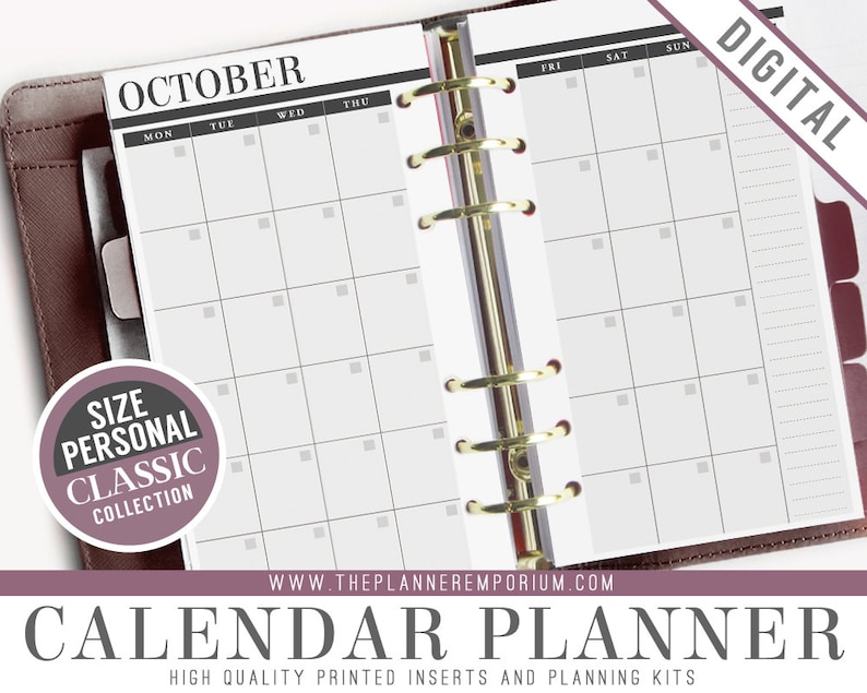 Personal Calendar Planner Inserts CLASSIC Collection Fits Etsy