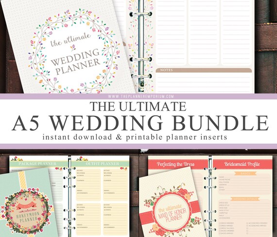 A5 Ultimate Wedding Honeymoon Planner Inserts Bundle Instant