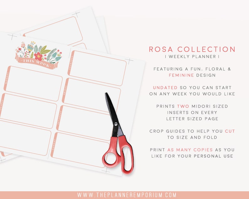 Midori Weekly Planner Inserts ROSA Collection Midori Etsy