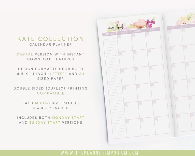 Midori Calendar Planner Inserts KATE Collection Midori Etsy