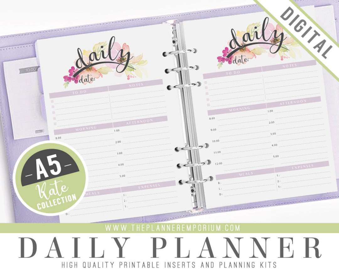 A5 Daily Planner Inserts KATE Collection Fits Kikki K Etsy