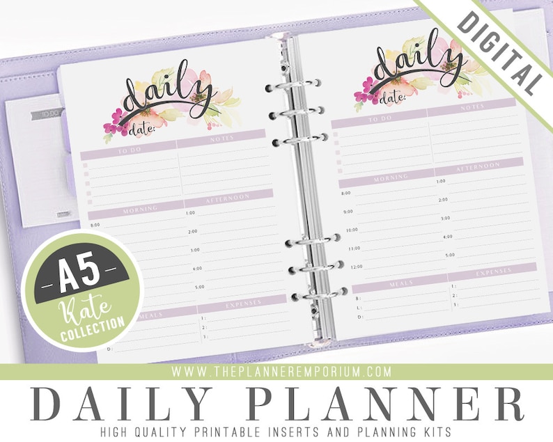A5 Daily Planner Inserts KATE Collection Fits Kikki K Etsy
