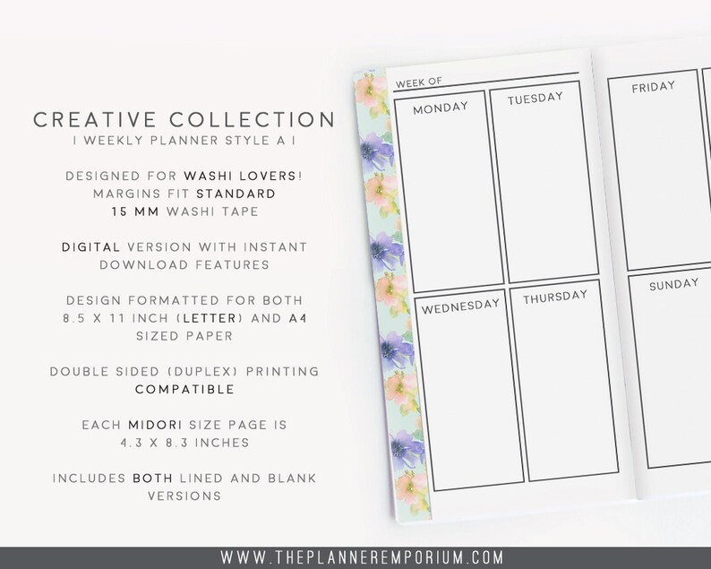 Midori Weekly Planner Inserts CREATIVE Collection Midori | Etsy