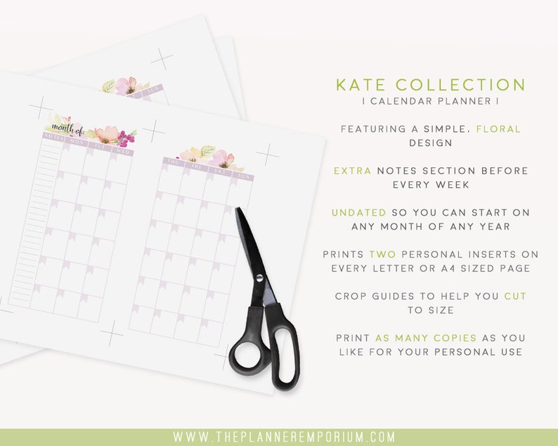 Personal Calendar Planner Inserts KATE Collection Fits - Etsy