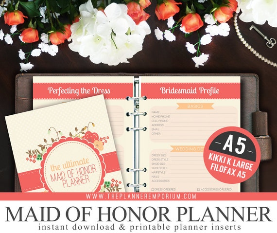 A5 Ultimate Maid Of Honor Wedding Planner Organizer Kit Instant