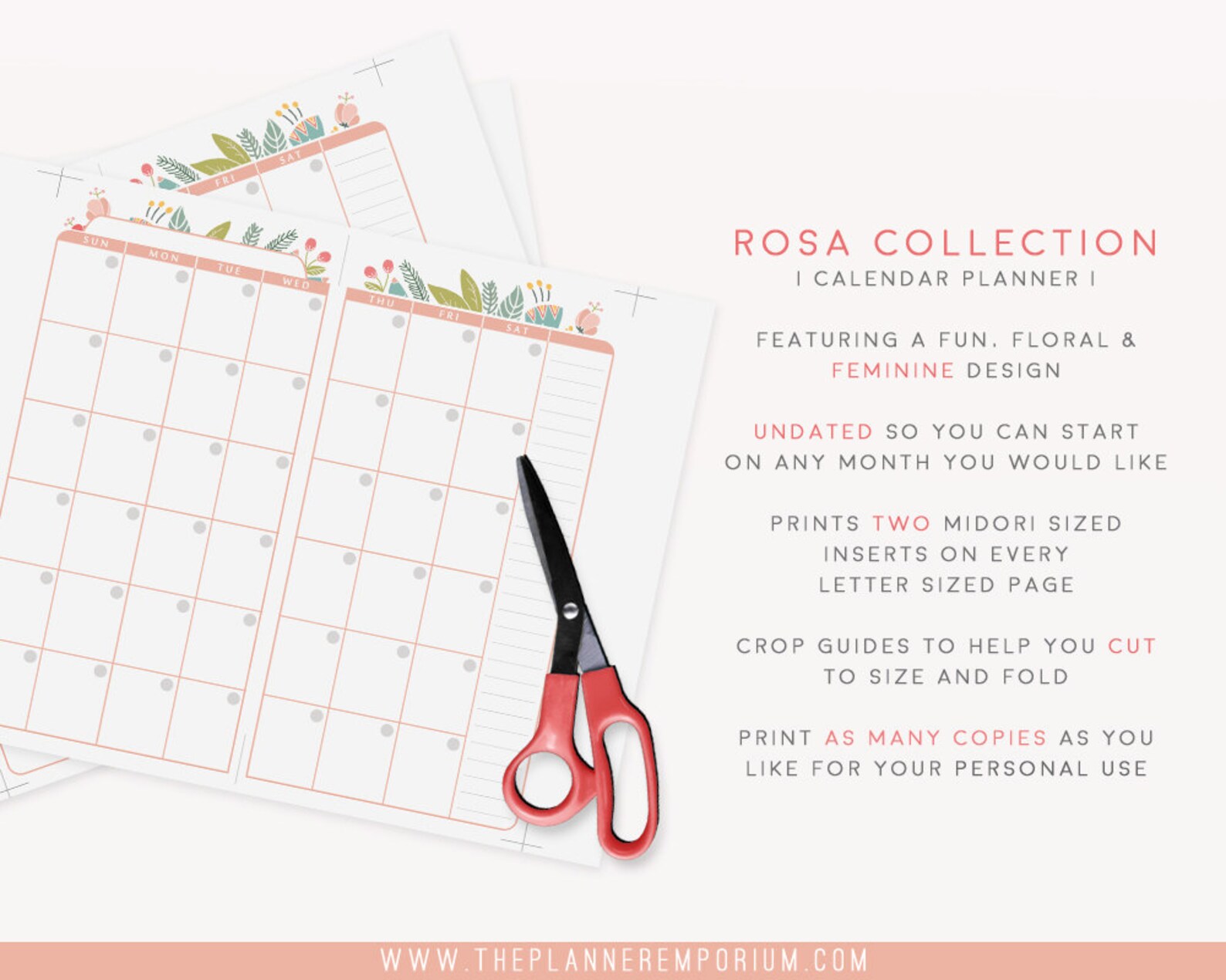 Midori Calendar Planner Inserts ROSA Collection Midori Etsy