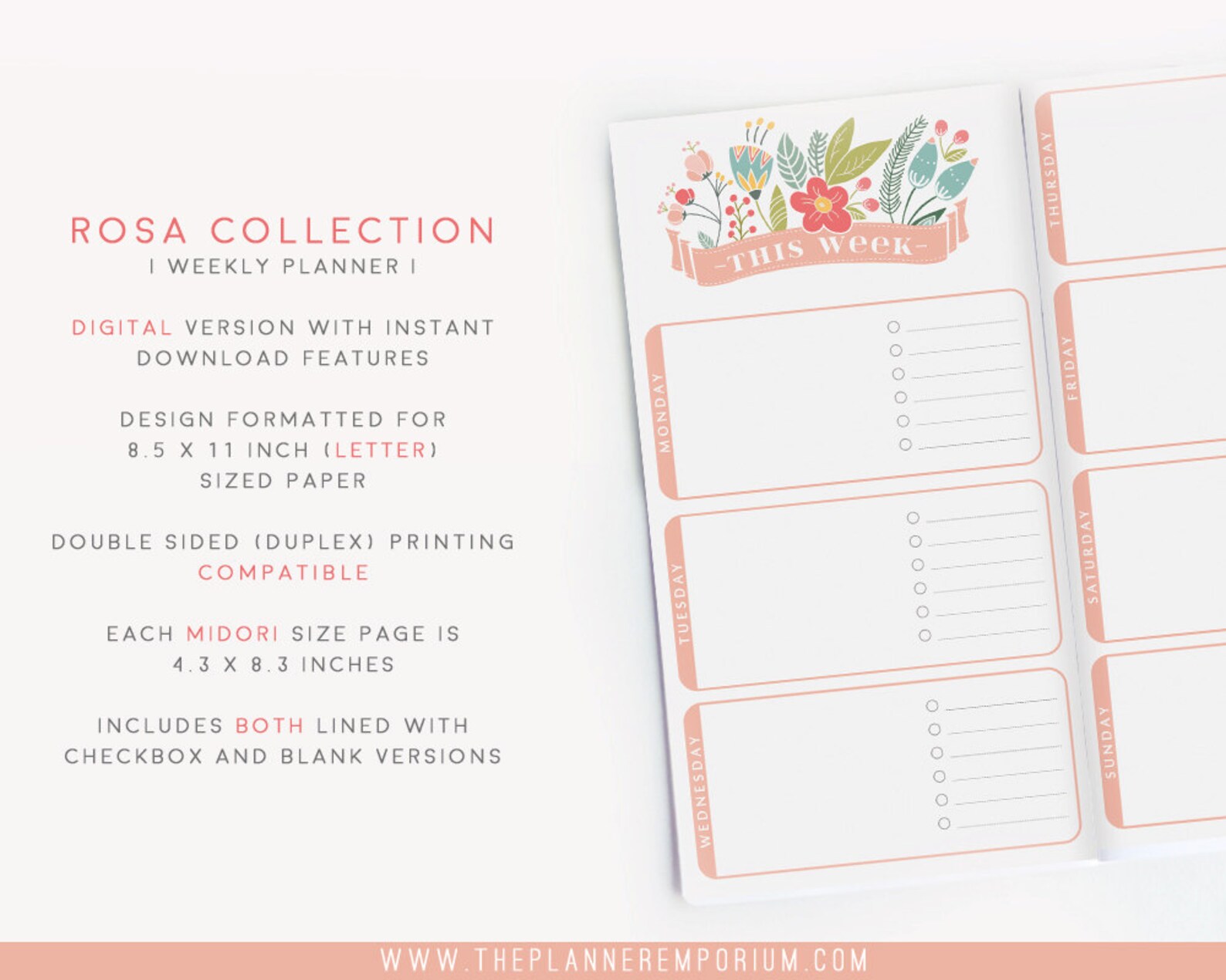 Midori Weekly Planner Inserts ROSA Collection Midori - Etsy