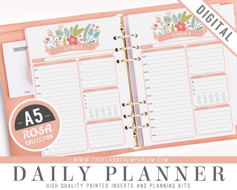 A5 Daily Planner Inserts ROSA Collection Fits Kikki K Etsy