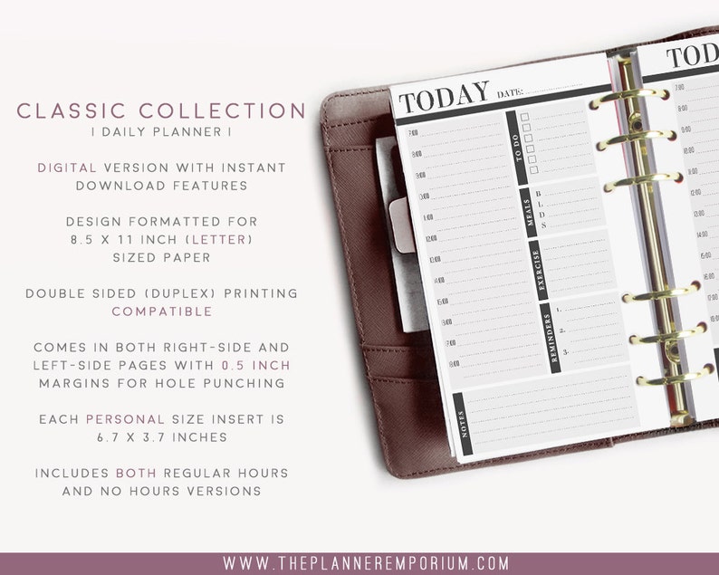 Personal Daily Planner Inserts CLASSIC Collection Fits Etsy