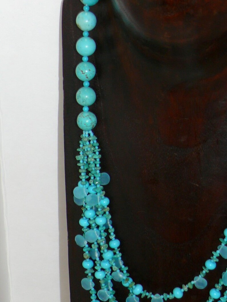 5 Strand Blue Chalcedony Turquoise Necklace