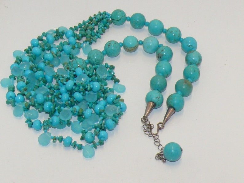 5 Strand Blue Chalcedony Turquoise Necklace