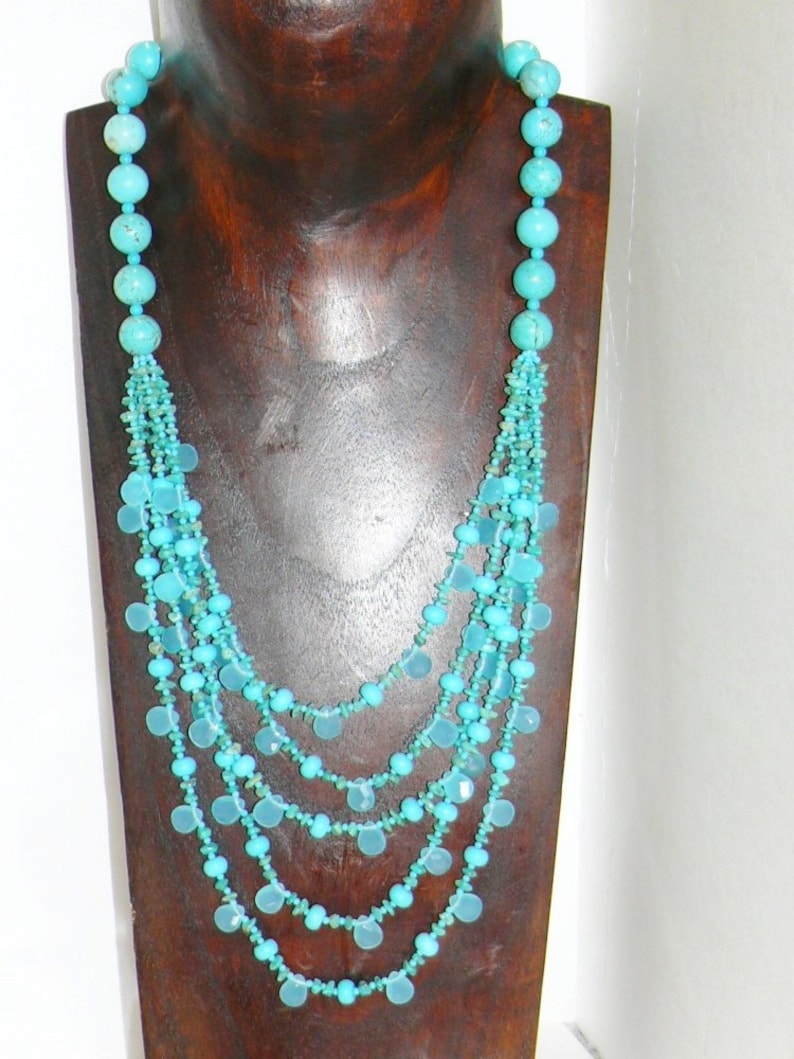 5 Strand Blue Chalcedony Turquoise Necklace