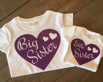 Big Sister Little Sister Heart Shirt Set