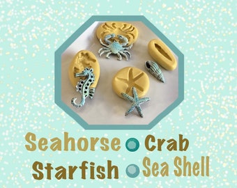Shellfish Silicone Molds, Mini Seahorse, Teeny Crab , Realistic Tiny Starfish, Lifelike Sea Creature Shells, Beach Ocean Sea Themed Diorama