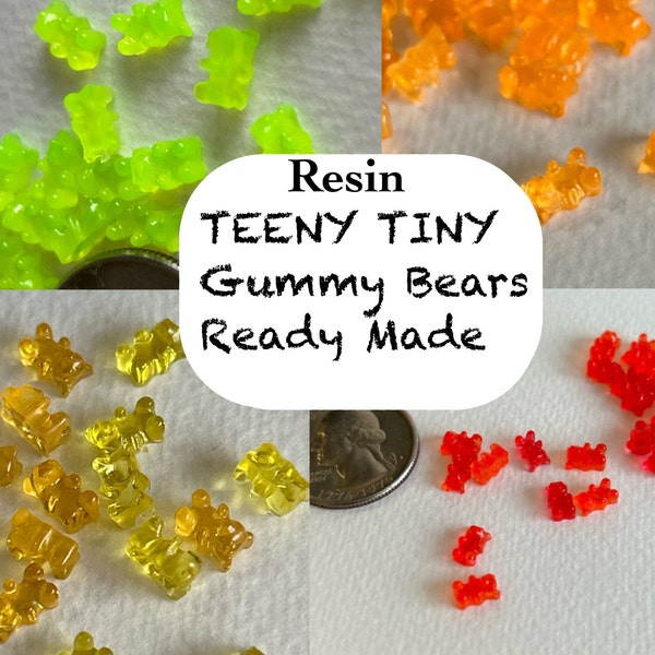 RESIN Gummy Bears 25 TEENY Tiny ready made w UV resin, variety of colors, red, yellow, orange, neon, nail art, miniature, doll house candy